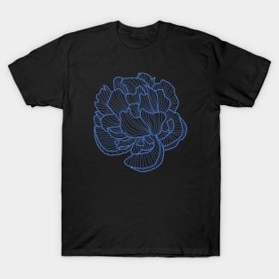 Peony line-art blue T-Shirt